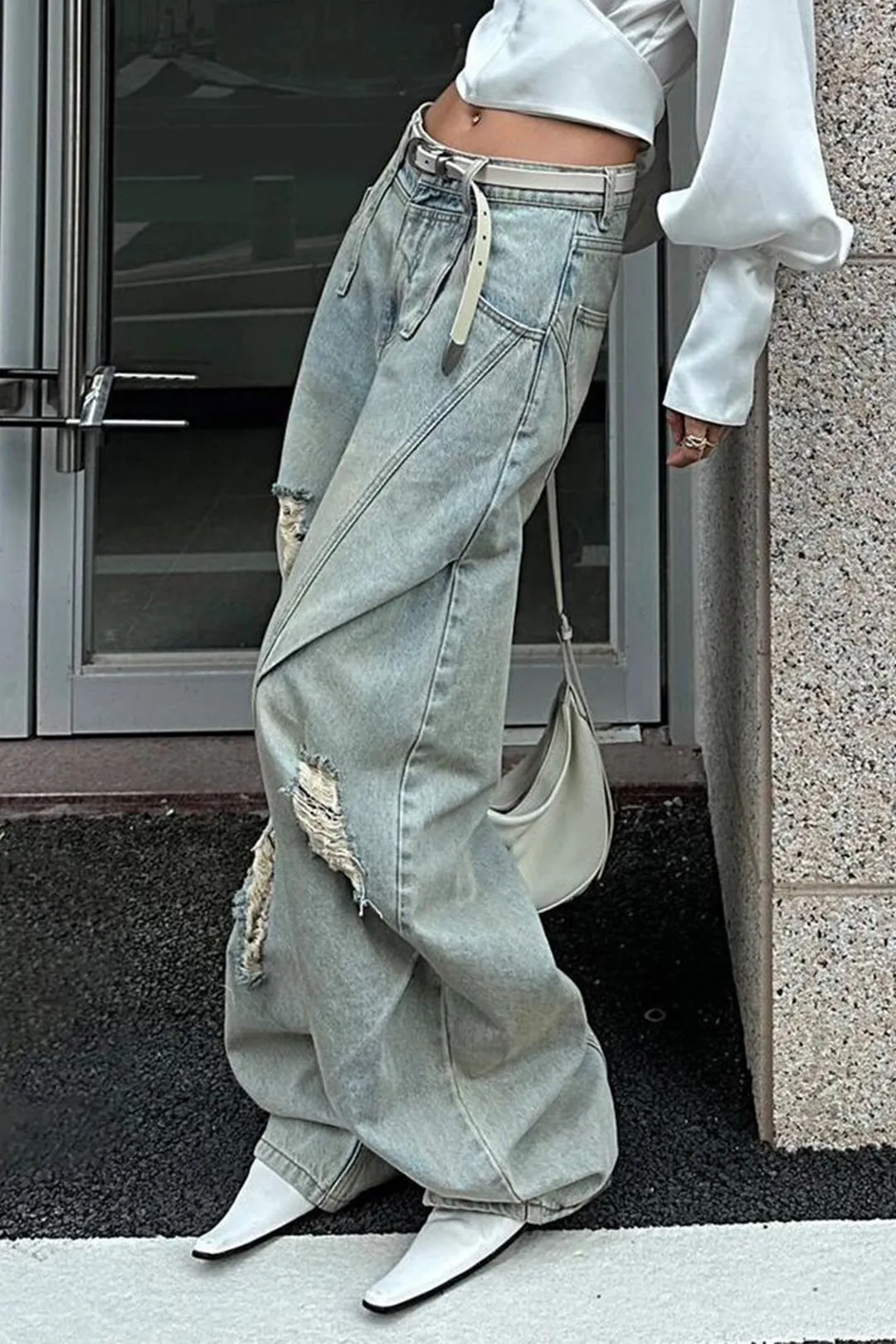 Denim Ripped Ruched Barrel Jeans sold by Micas product image thumbnail 3