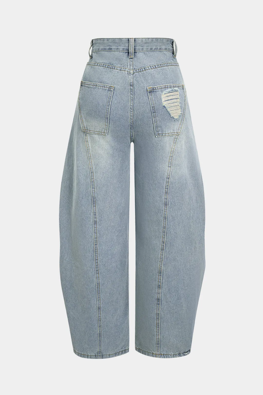 Denim Ripped Ruched Barrel Jeans sold by Micas product image thumbnail 5
