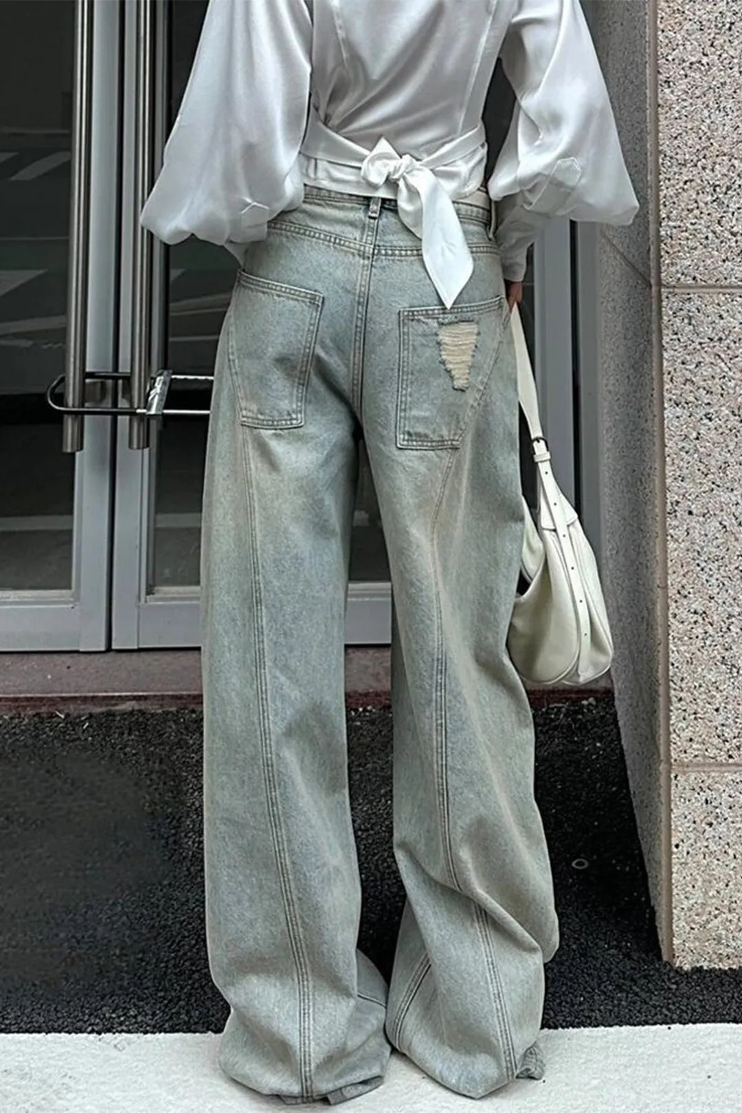 Denim Ripped Ruched Barrel Jeans sold by Micas product image thumbnail 2