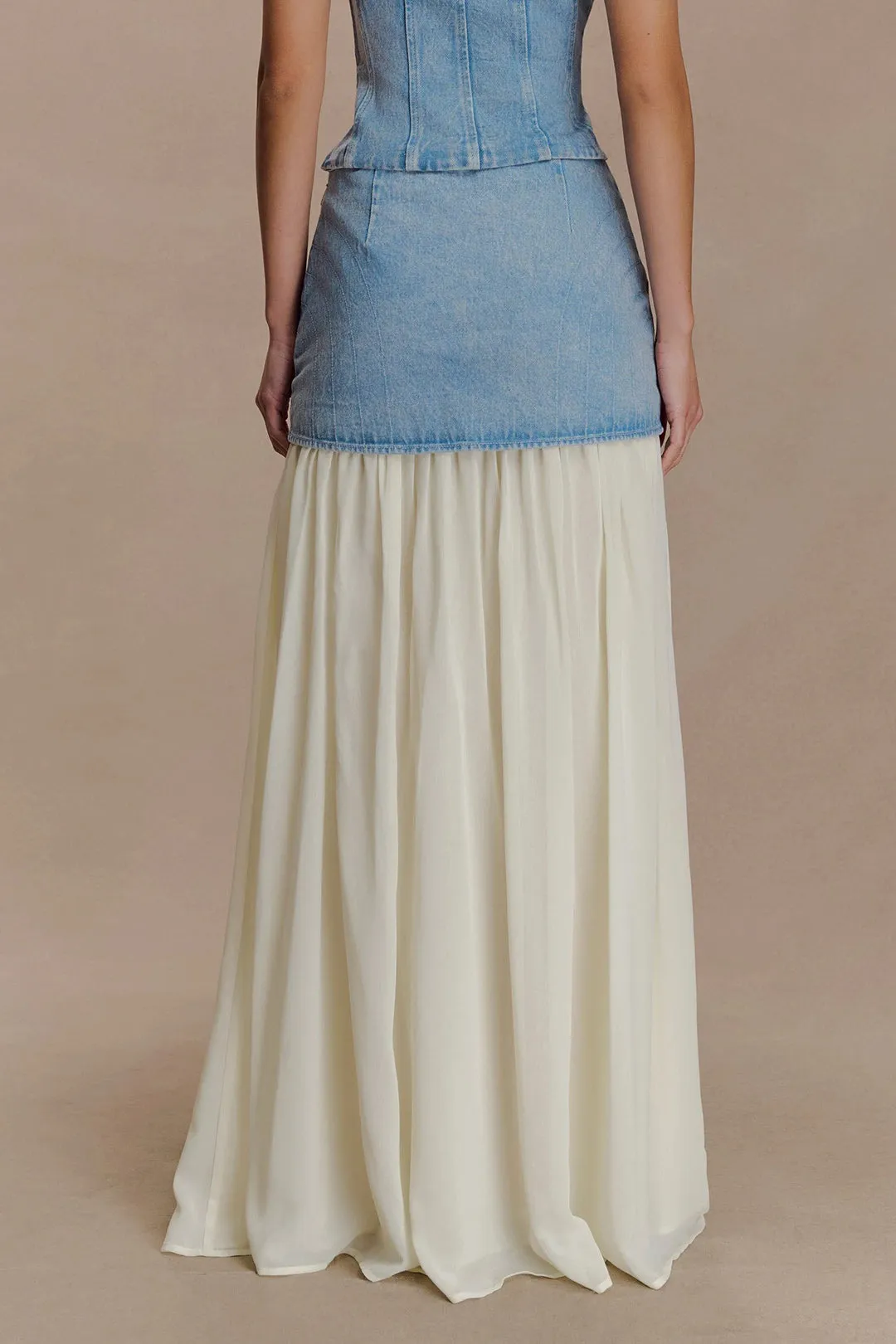 Denim Chiffon Patchwork Ruched Skirt sold by Micas product image thumbnail 2