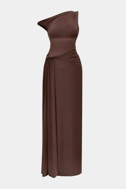 Asymmetrical Ruched Twist Knot Sleeveless Maxi Dress sold by Micas