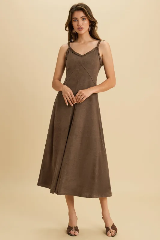 Suede Twist Knot Ruched Sleeveless Dress sold by Micas