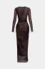 Tie-Dye Mesh Ruched Long-Sleeve Maxi Dress sold by Micas