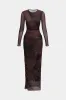 Tie-Dye Mesh Ruched Long-Sleeve Maxi Dress sold by Micas