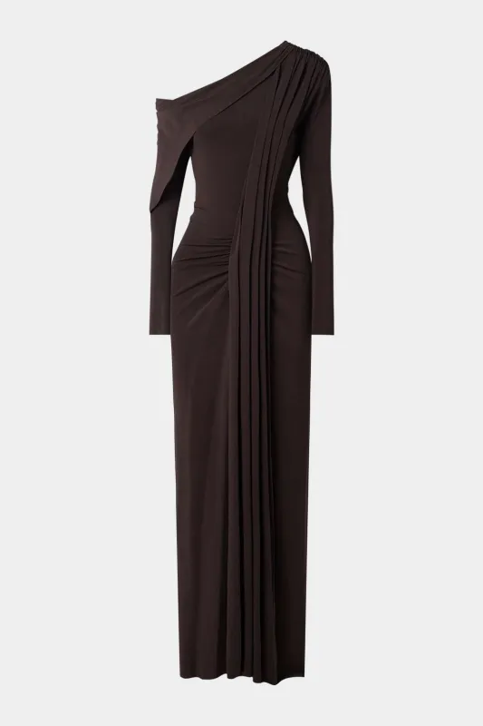 Asymmetrical Neck Ruched Long-Sleeve Maxi Dress sold by Micas