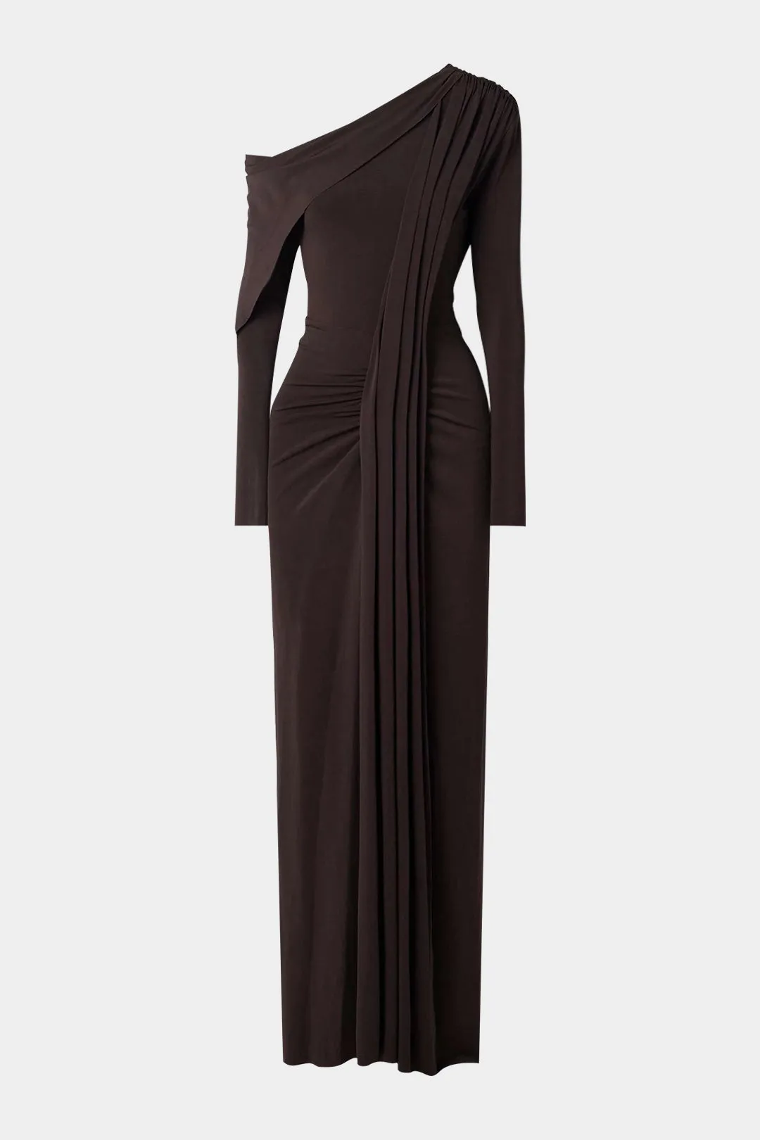 Asymmetrical Neck Ruched Long-Sleeve Maxi Dress sold by Micas