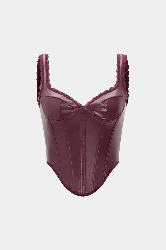 Faux Leather Patchwork Lace Trim Bustier Corset Cami Top sold by Micas