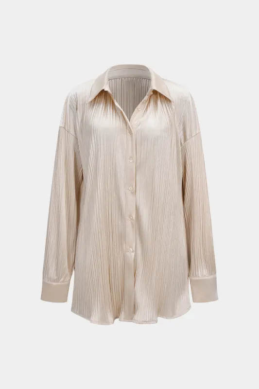 Satin Pleated Button Long-Sleeve Shirt sold by Micas