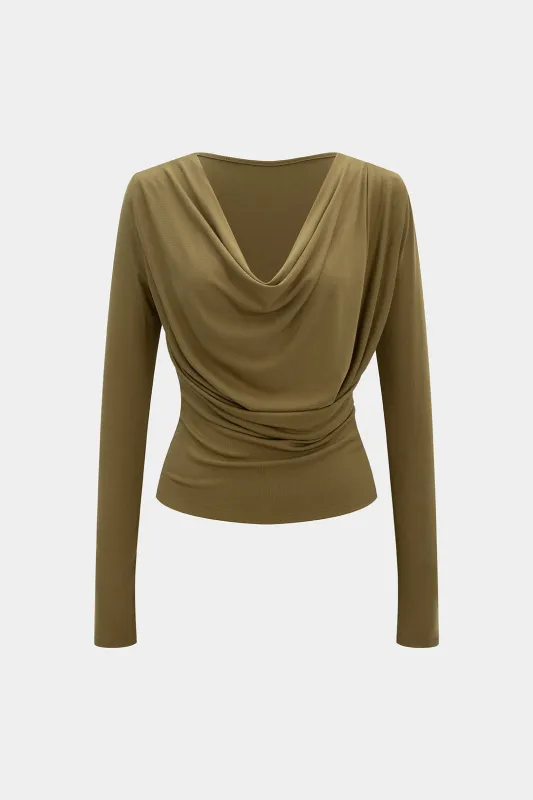 Cowl Neck Ruched Long-Sleeve Top sold by Micas