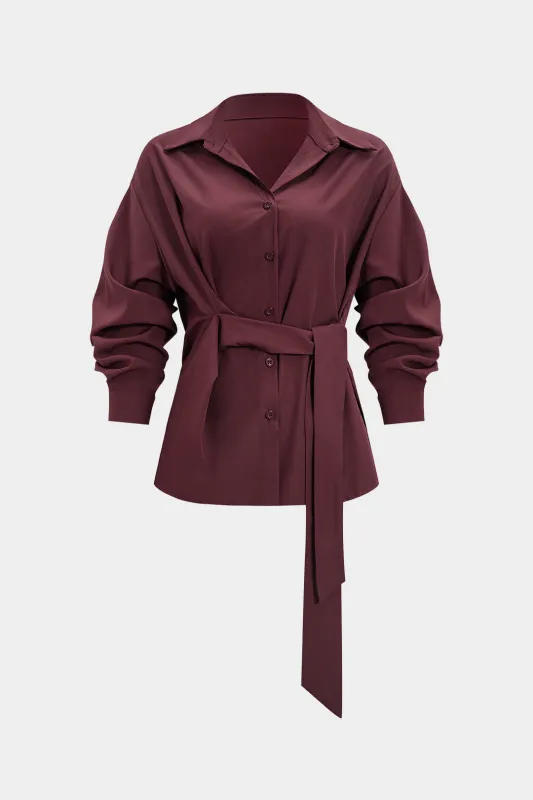 Button Belted Long-Sleeve Shirt sold by Micas