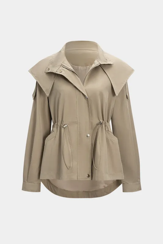 Hooded Button Zipper Drawstring Jacket sold by Micas