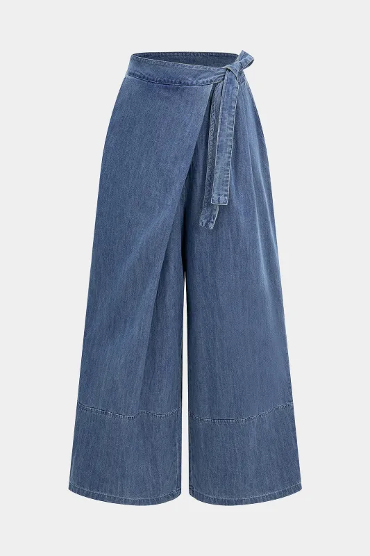 Denim Asymmetrical Tie-Up Jeans sold by Micas