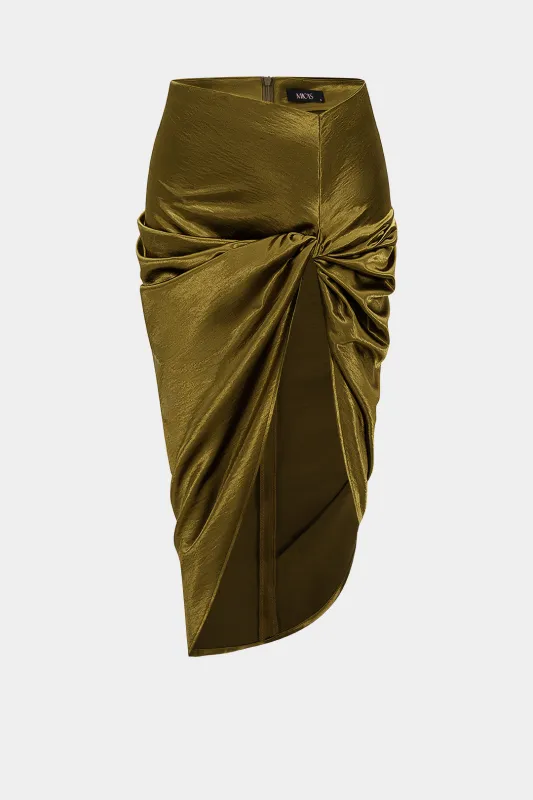 Satin Asymmetrical Twist Knot Zipper Skirt made by Micas