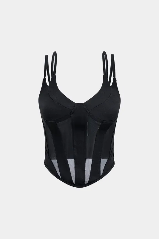 Mesh Patchwork Corset Cami Top sold by Micas