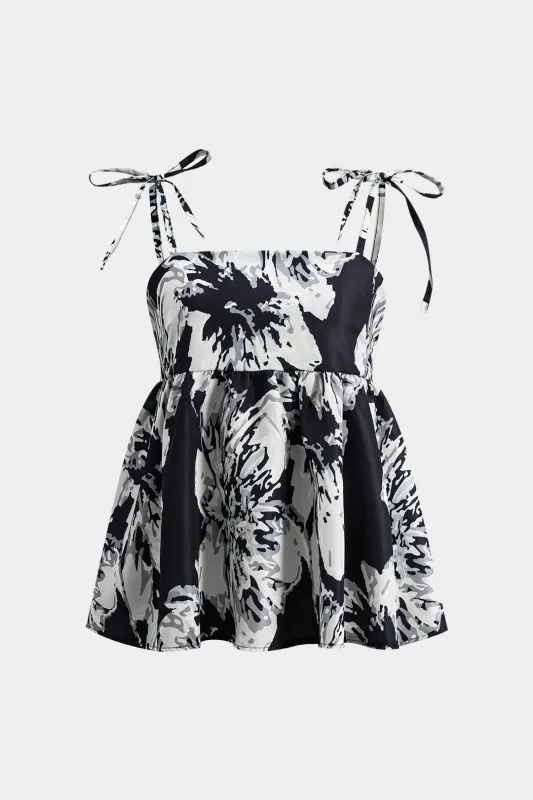 Retro Floral Print Puff Slip Cami Top sold by Micas