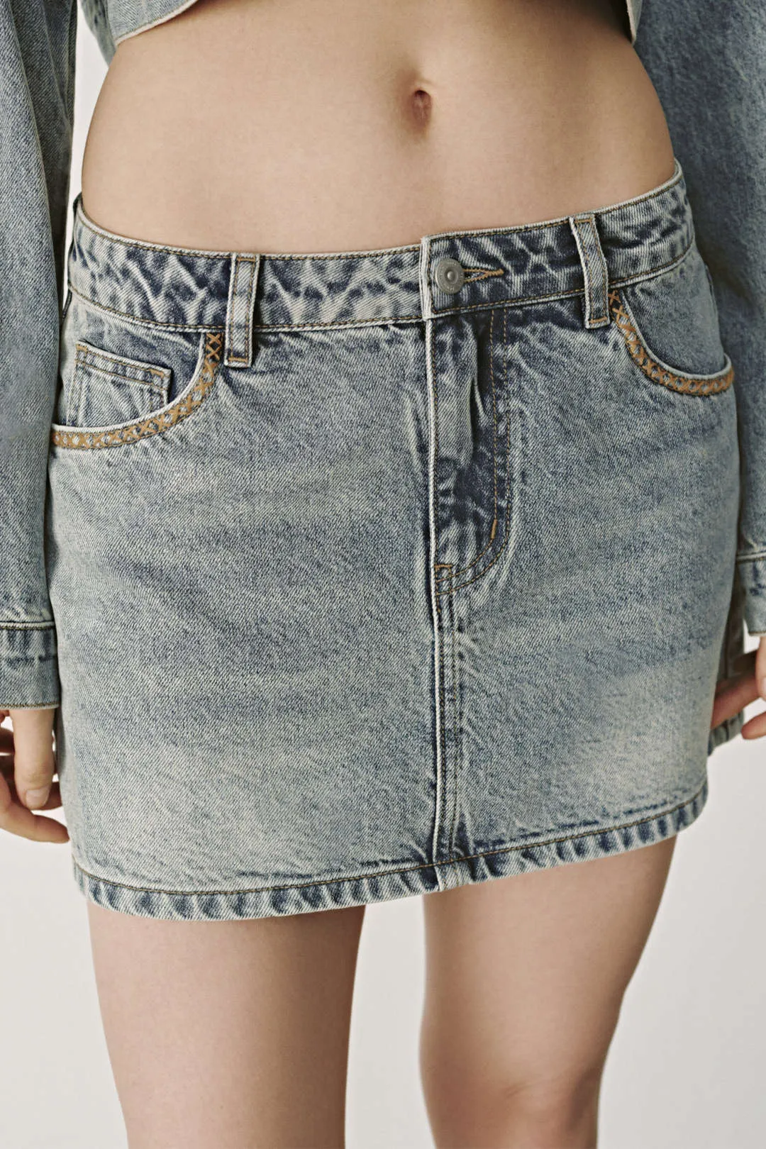 Denim Stitching Embroidery Low Waist Split-Set Bottom sold by Micas product image thumbnail 5