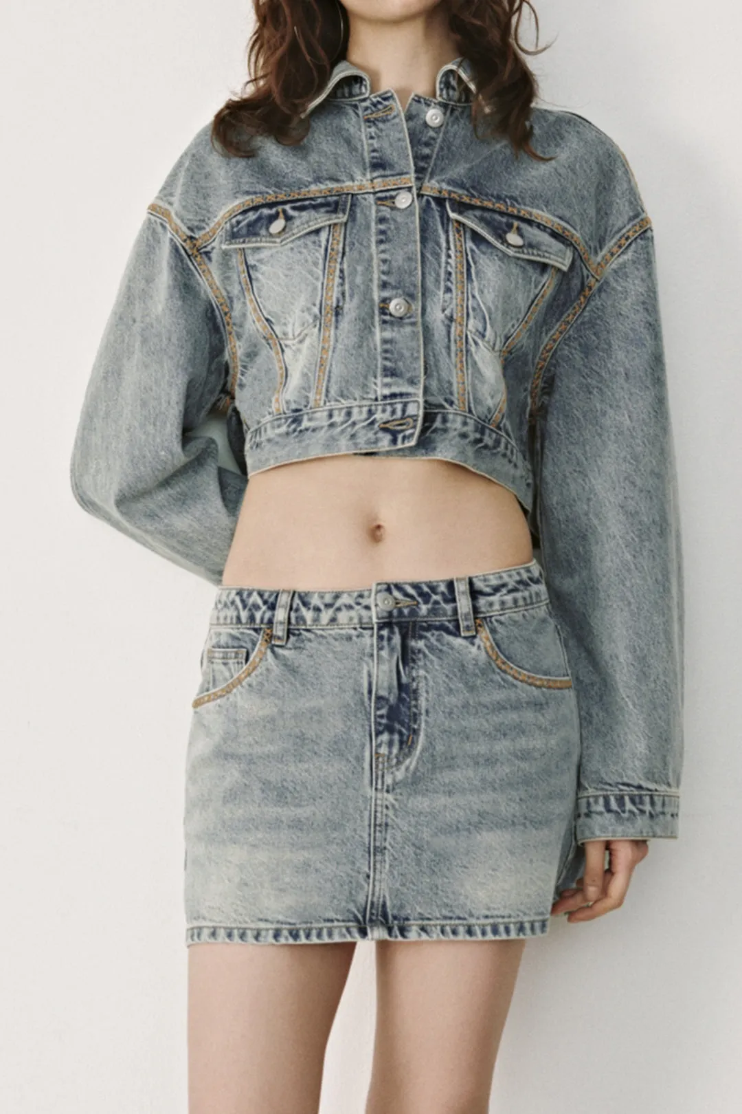Denim Button Seamdetail Pocket Long-Sleeve Top sold by Micas product image thumbnail 3