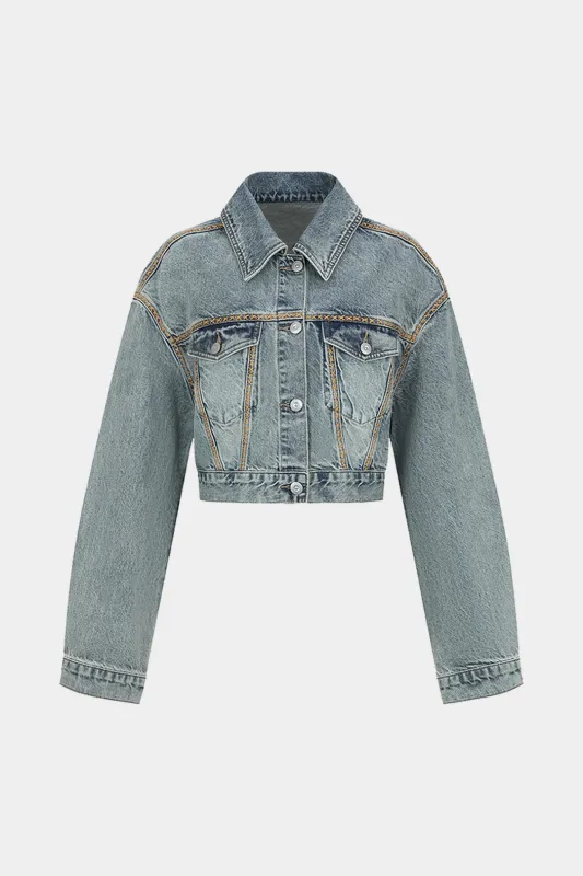 Denim Button Seamdetail Pocket Long-Sleeve Top sold by Micas