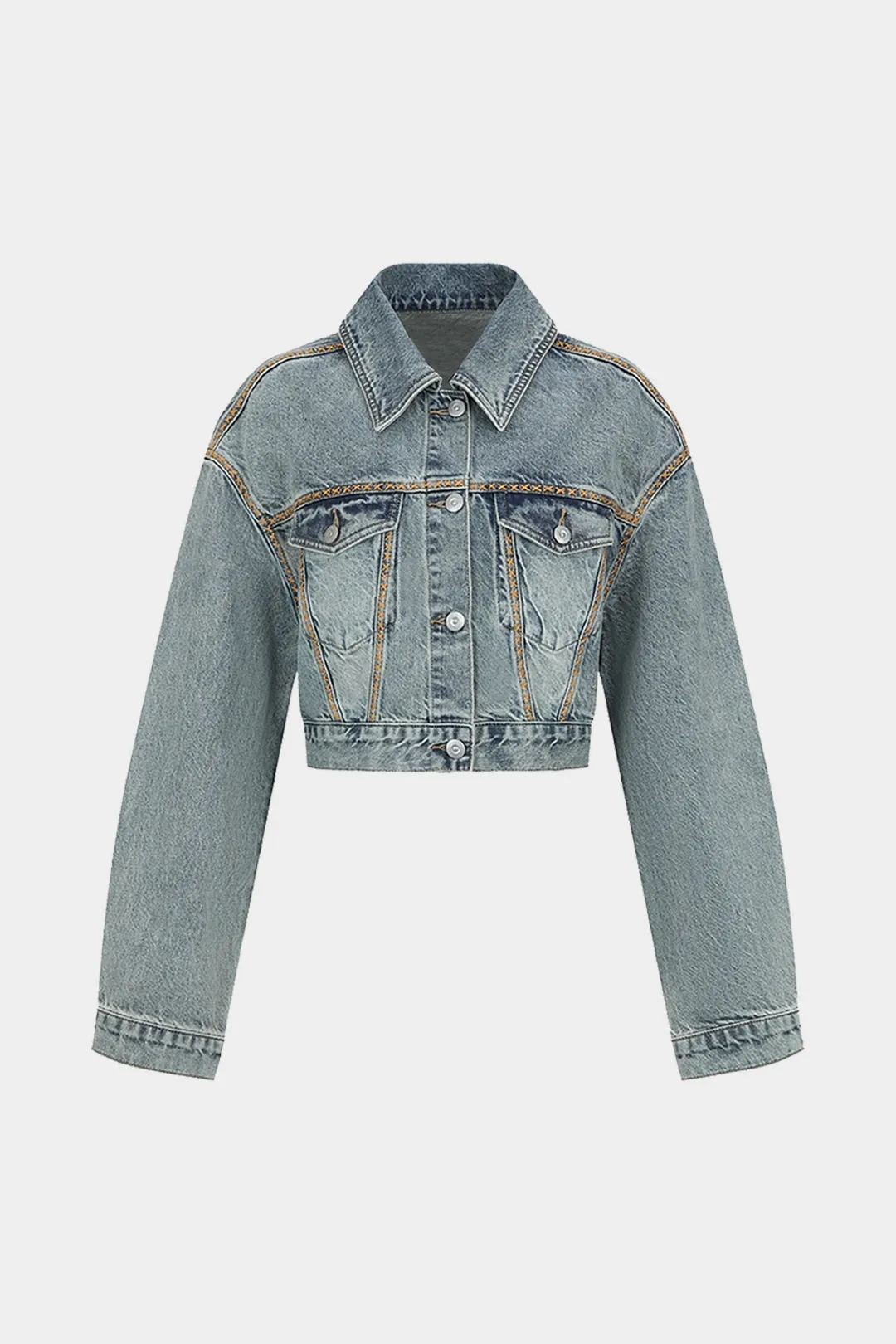 Denim Button Seamdetail Pocket Long-Sleeve Top sold by Micas