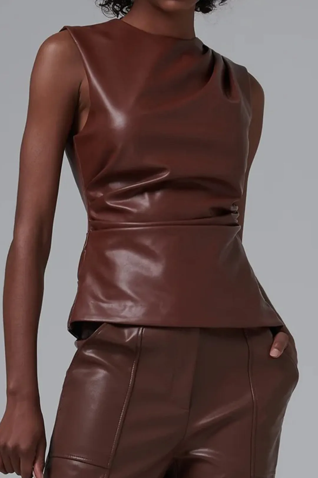 Faux Leather Pleated Tank Top sold by Micas