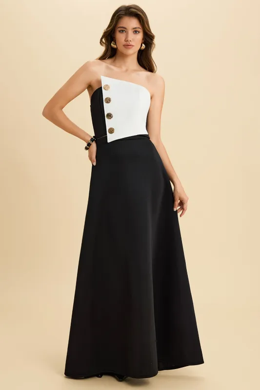 Asymmetrical Metallic Button Wrap Tube Top And High Waist Zipper Skirt Set sold by Micas