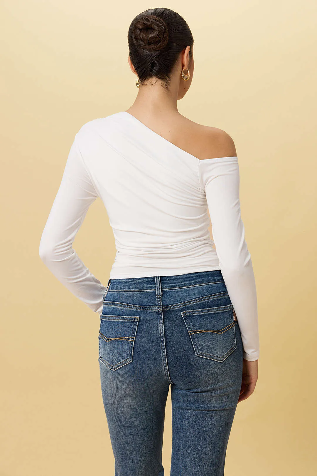 Asymmetrical Neck Ruched Long-Sleeve Top sold by Micas product image thumbnail 2