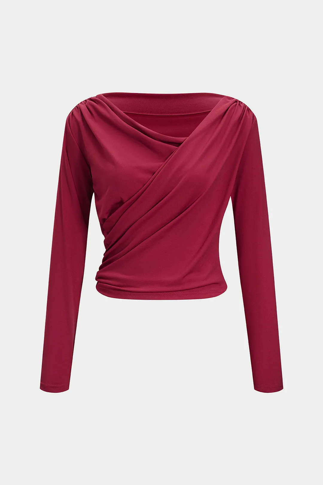 Asymmetrical Ruched Long-Sleeve Top sold by Micas