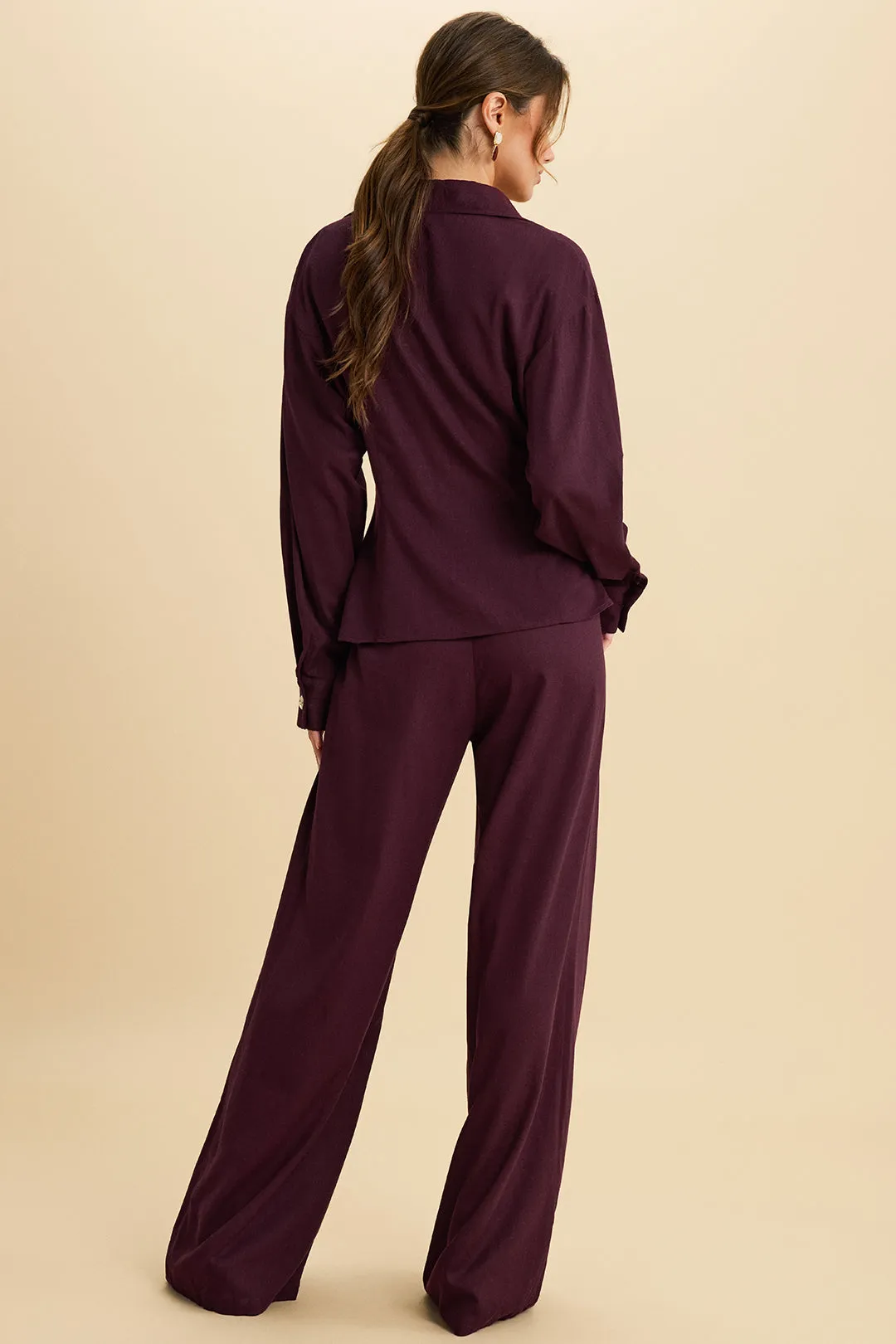 Linen Ruched Asymmetrical Metallic Decor Long-Sleeve Top sold by Micas product image thumbnail 2