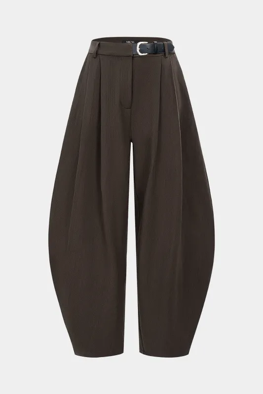 Asymmetrical Belted Ruched Barrel Trousers sold by Micas