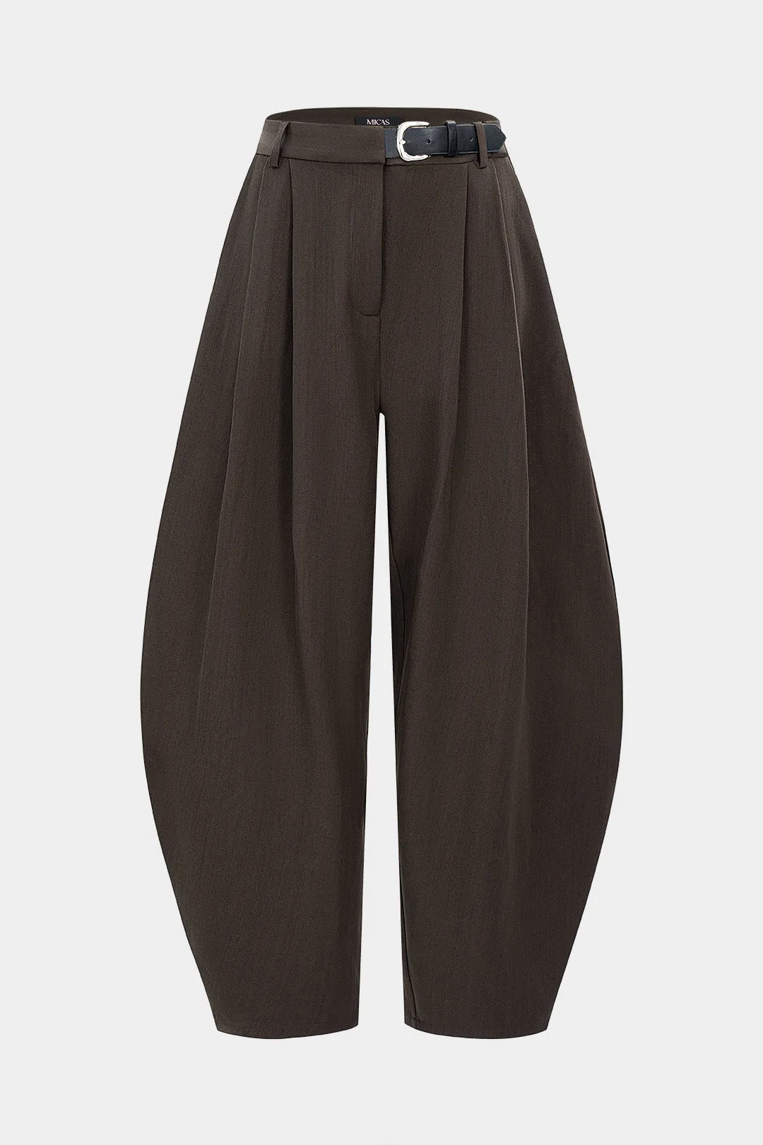 Asymmetrical Belted Ruched Barrel Trousers sold by Micas