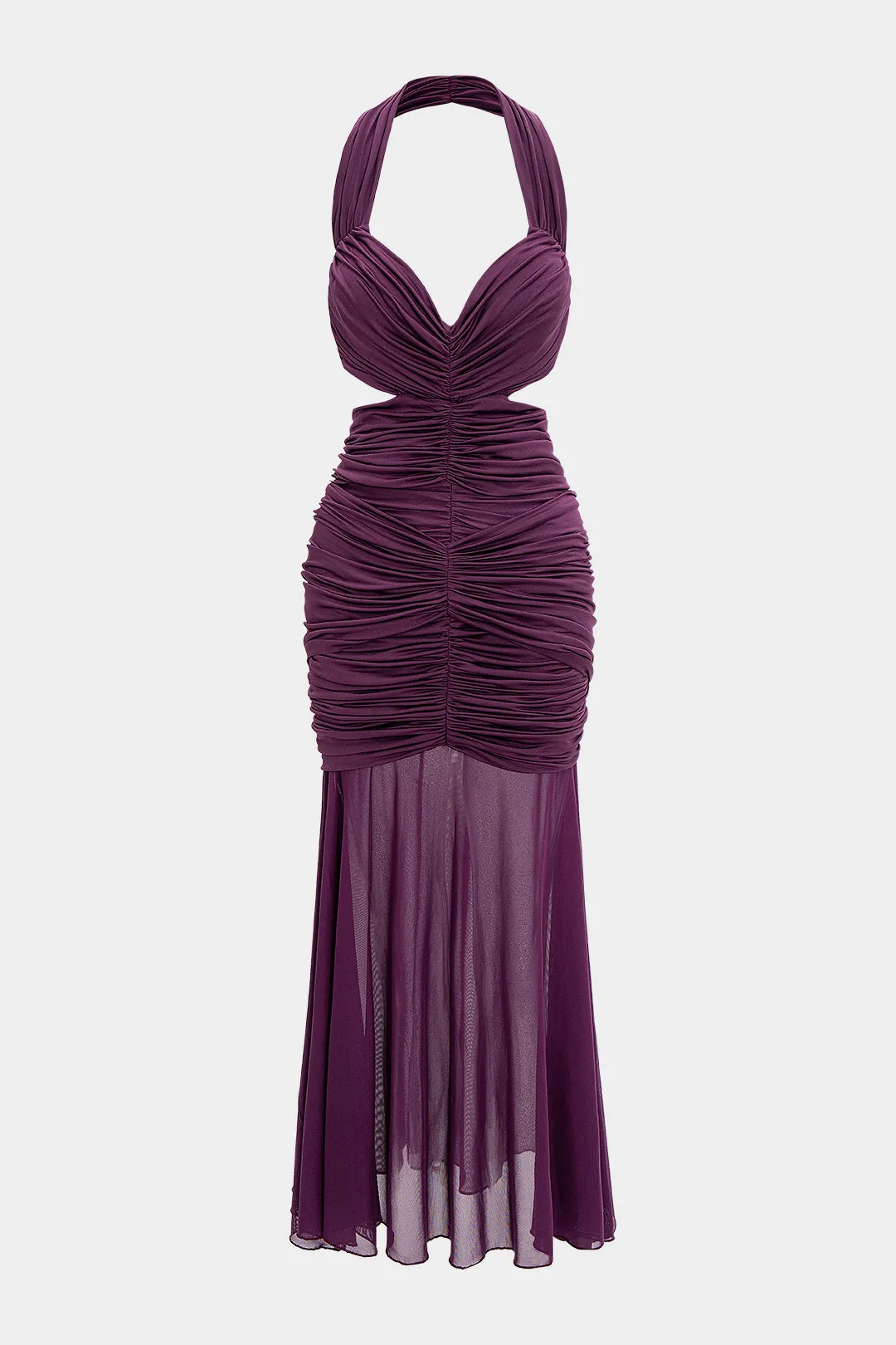 Halter Neck Ruched Cut Out Backless Sleeveless Maxi Dress sold by Micas