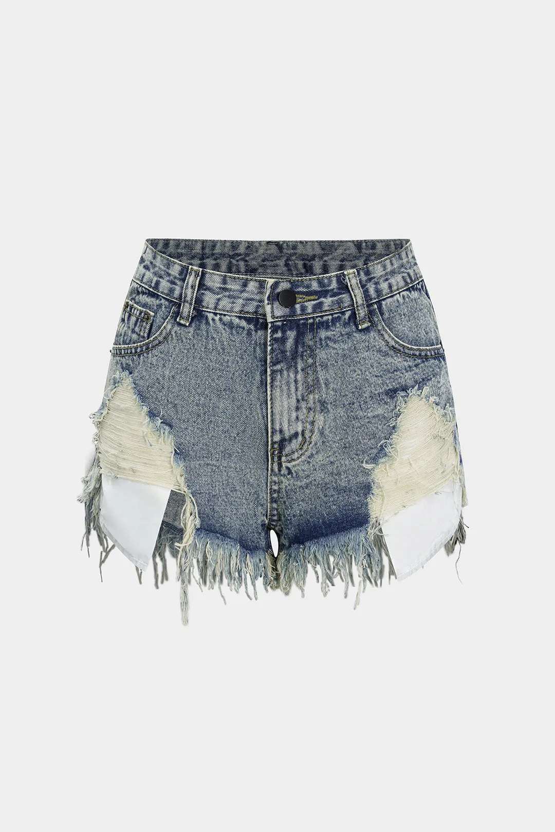 Denim Ripped Fringe Washed Pocket Frayed Shorts sold by Micas