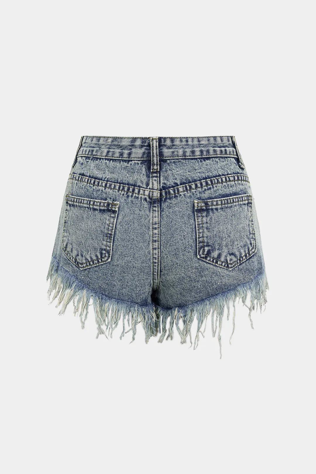 Denim Ripped Fringe Washed Pocket Frayed Shorts sold by Micas product image thumbnail 2