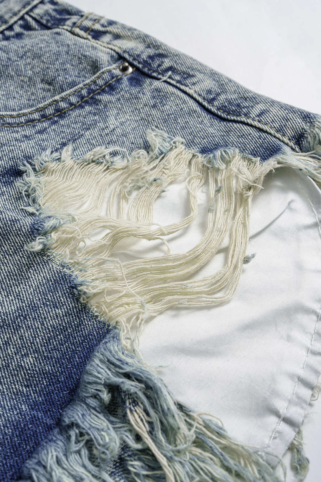 Denim Ripped Fringe Washed Pocket Frayed Shorts sold by Micas product image thumbnail 3