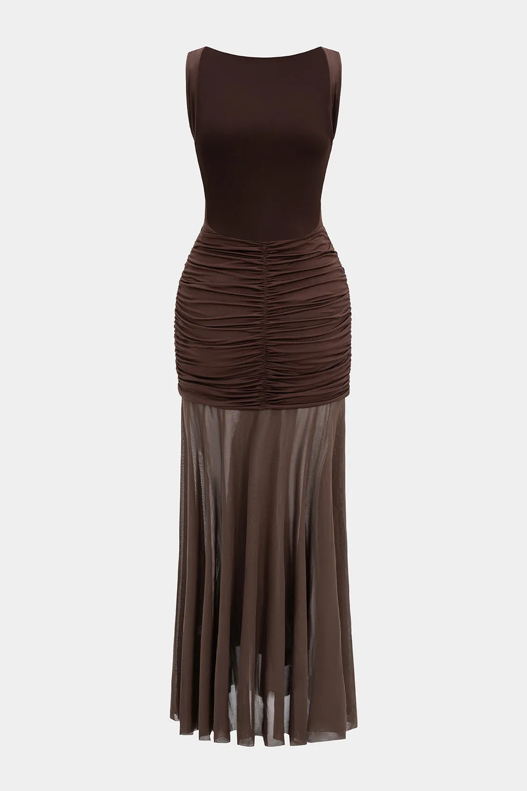 Mesh Metallic Decor Ruched Backless Sleeveless Maxi Dress sold by Micas product image thumbnail 2