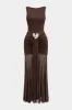 Mesh Metallic Decor Ruched Backless Sleeveless Maxi Dress sold by Micas