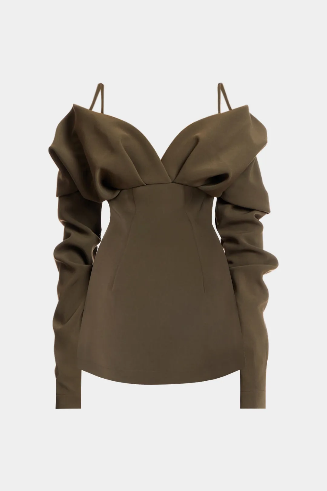 Off Shoulder Ruched Puff Long Sleeve Mini Dress sold by Micas