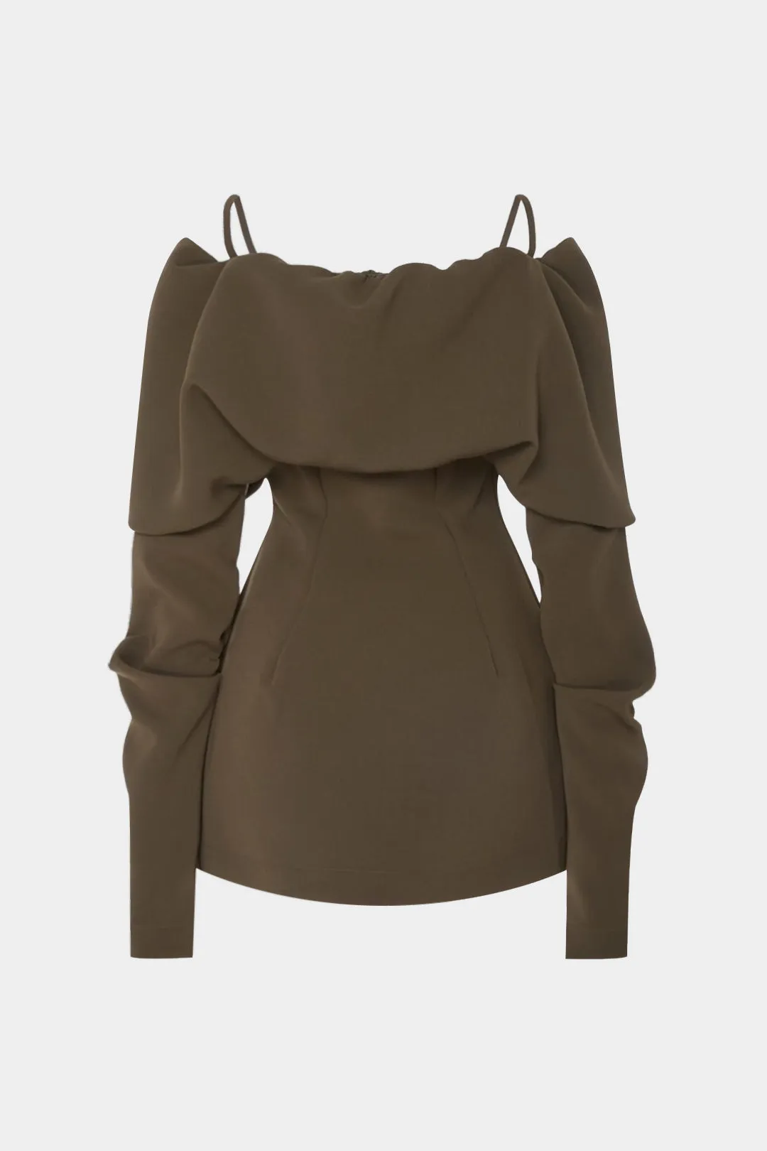Off Shoulder Ruched Puff Long Sleeve Mini Dress sold by Micas product image thumbnail 2