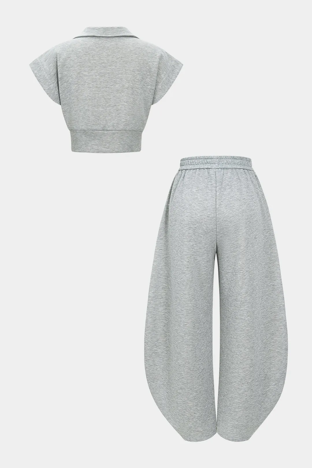 Solid Short-Sleeve Top And High Waist Barrel Trousers Set sold by Micas product image thumbnail 2