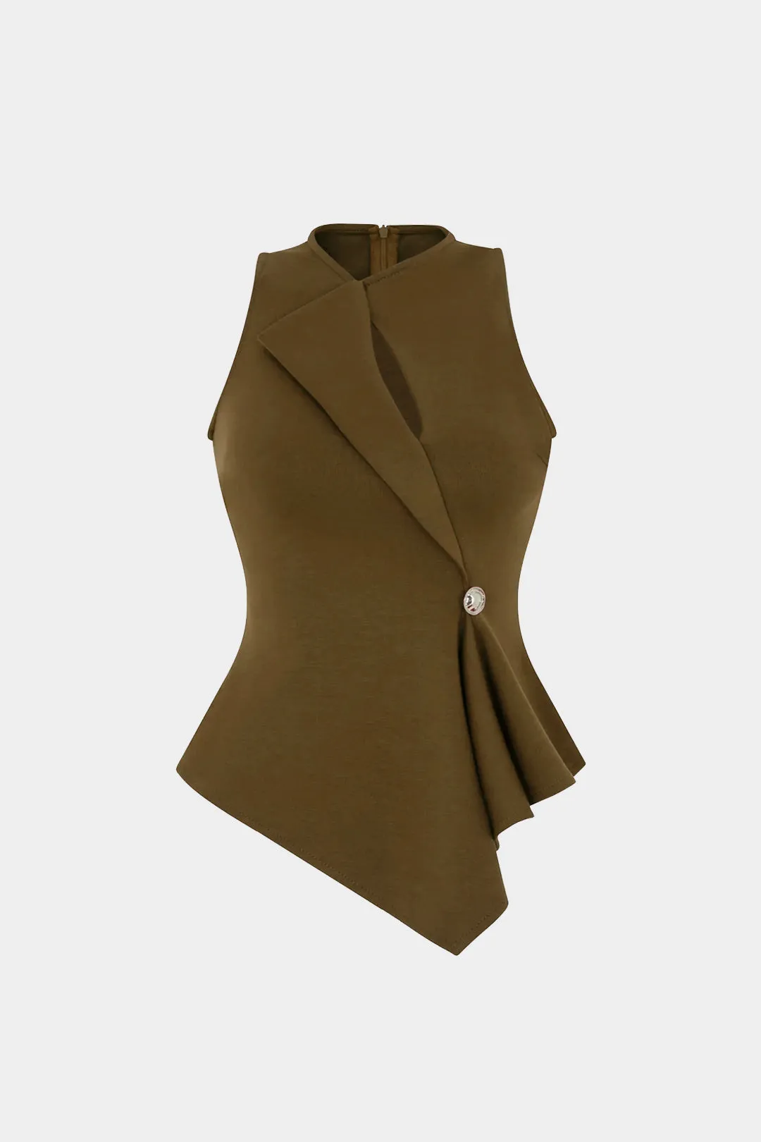 Metallic Asymmetrical Ruched Tank Top sold by Micas