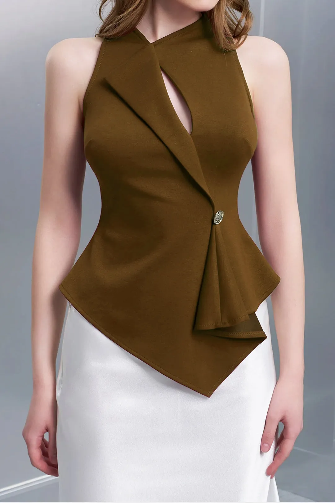 Metallic Asymmetrical Ruched Tank Top sold by Micas product image thumbnail 2