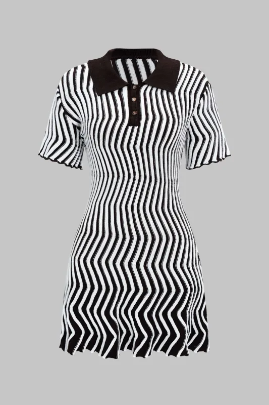 Knit Button Contrast Short Sleeve Dress sold by Micas