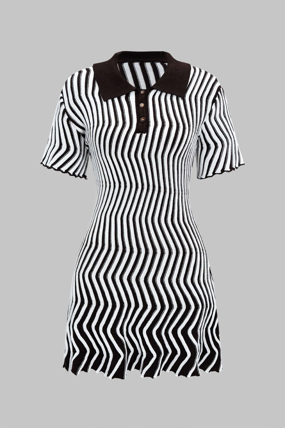 Knit Button Contrast Short Sleeve Dress sold by Micas