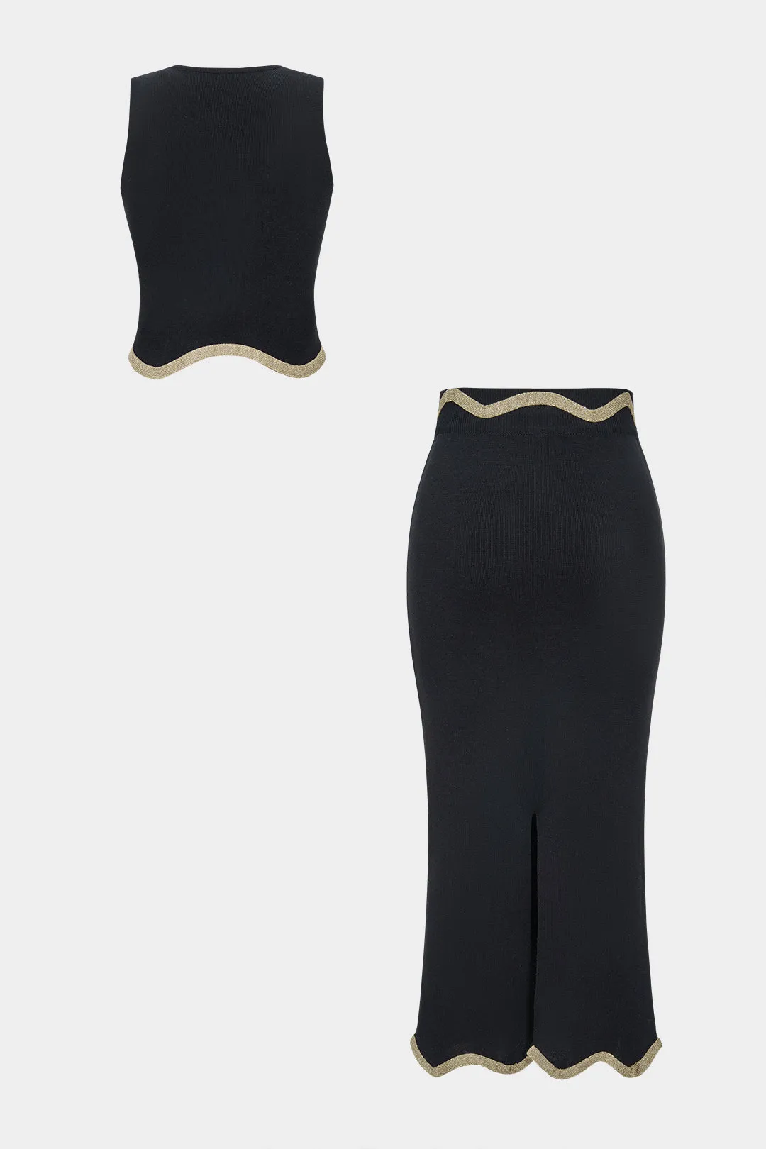 Knit Contrast Round Neck Tank Top And Skirt Set sold by Micas product image thumbnail 2