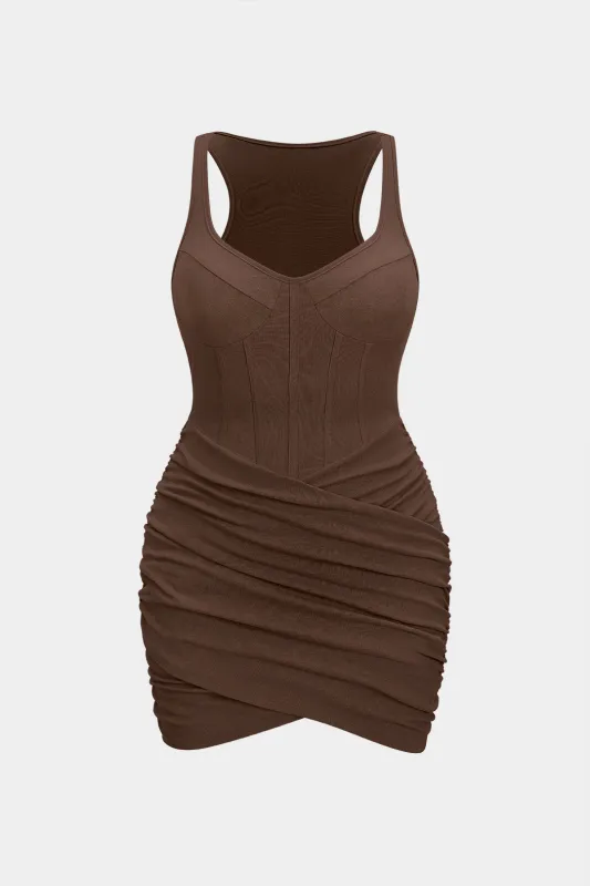 Plus Size Ruched Round Neck Sleeveless Mini Dress sold by Micas