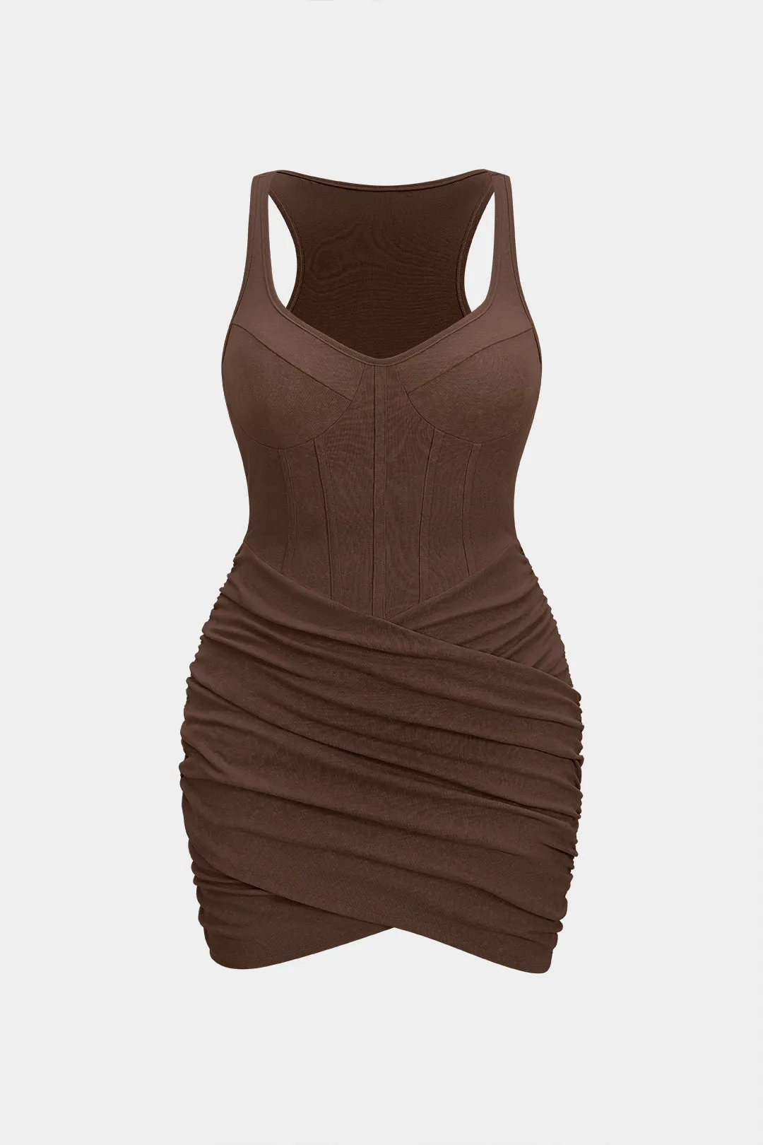 Plus Size Ruched Round Neck Sleeveless Mini Dress sold by Micas