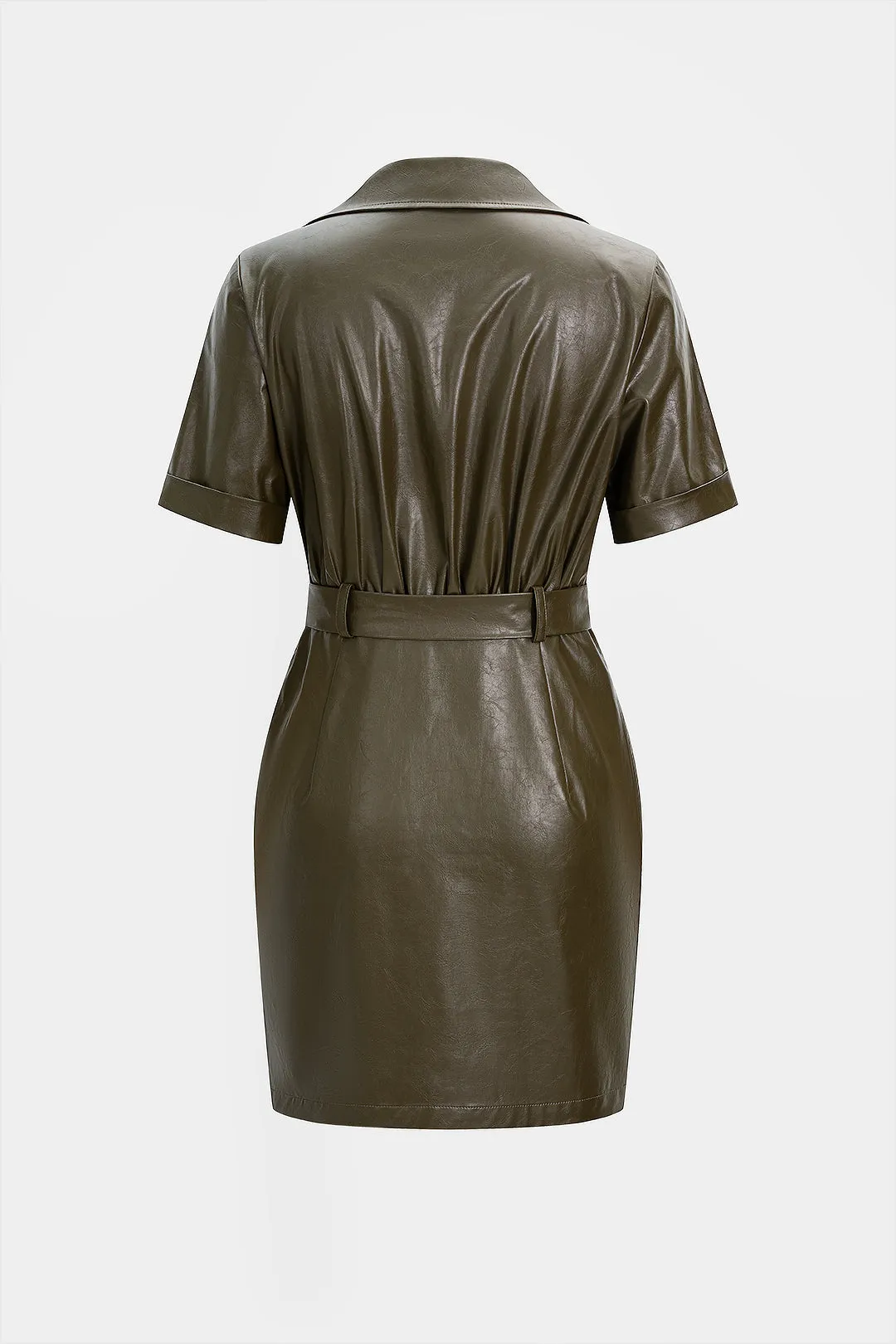 Faux Leather Asymmetrical Metallic Button Short Sleeve Mini Dress sold by Micas product image thumbnail 2