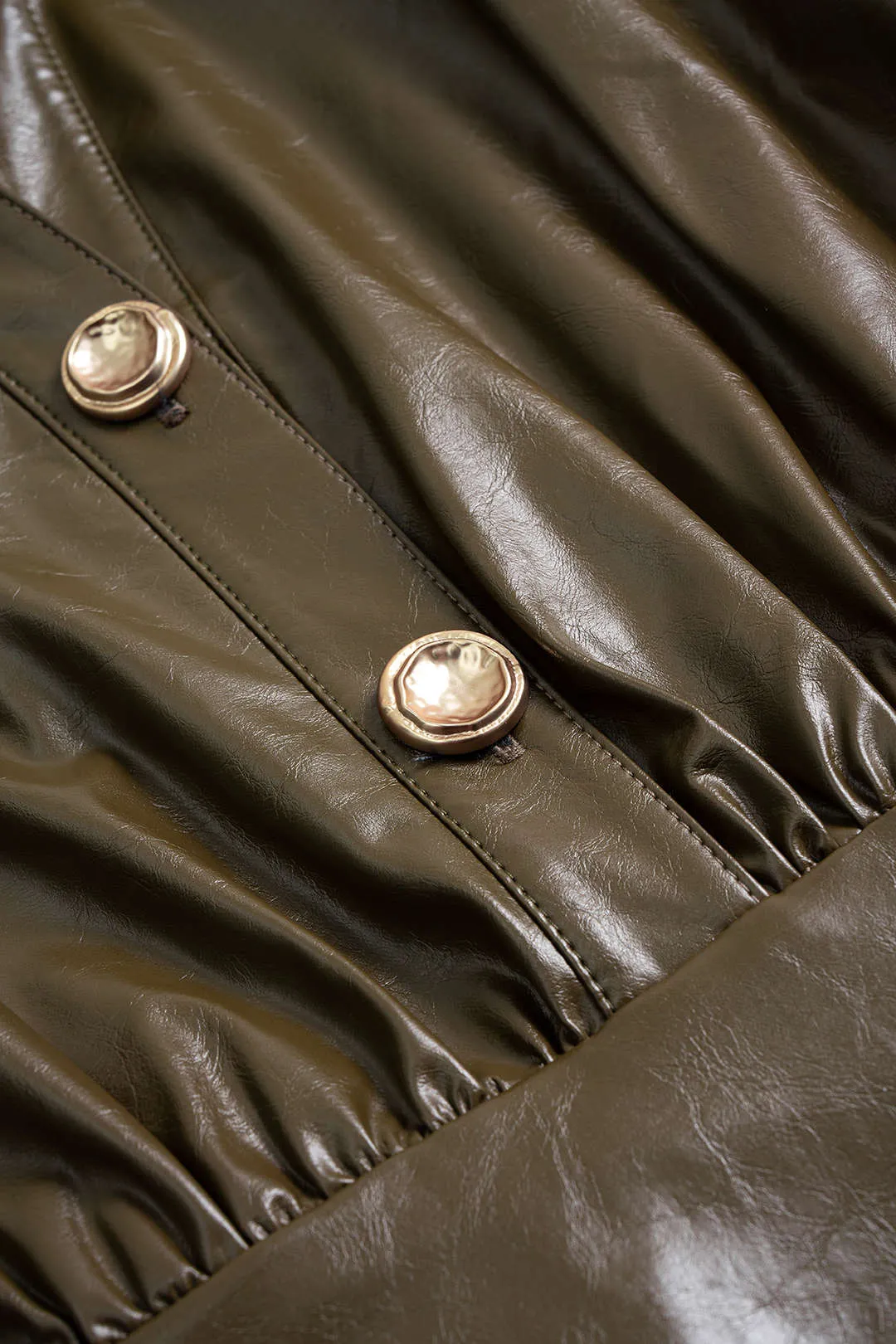 Faux Leather Asymmetrical Metallic Button Short Sleeve Mini Dress sold by Micas product image thumbnail 4