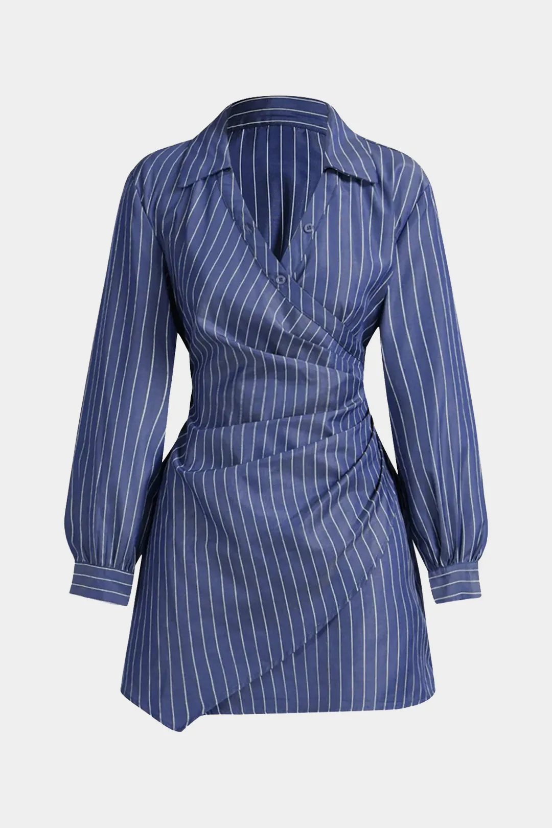 Stripes Print Button Ruched Smocked Long Sleeve Mini Dress sold by Micas