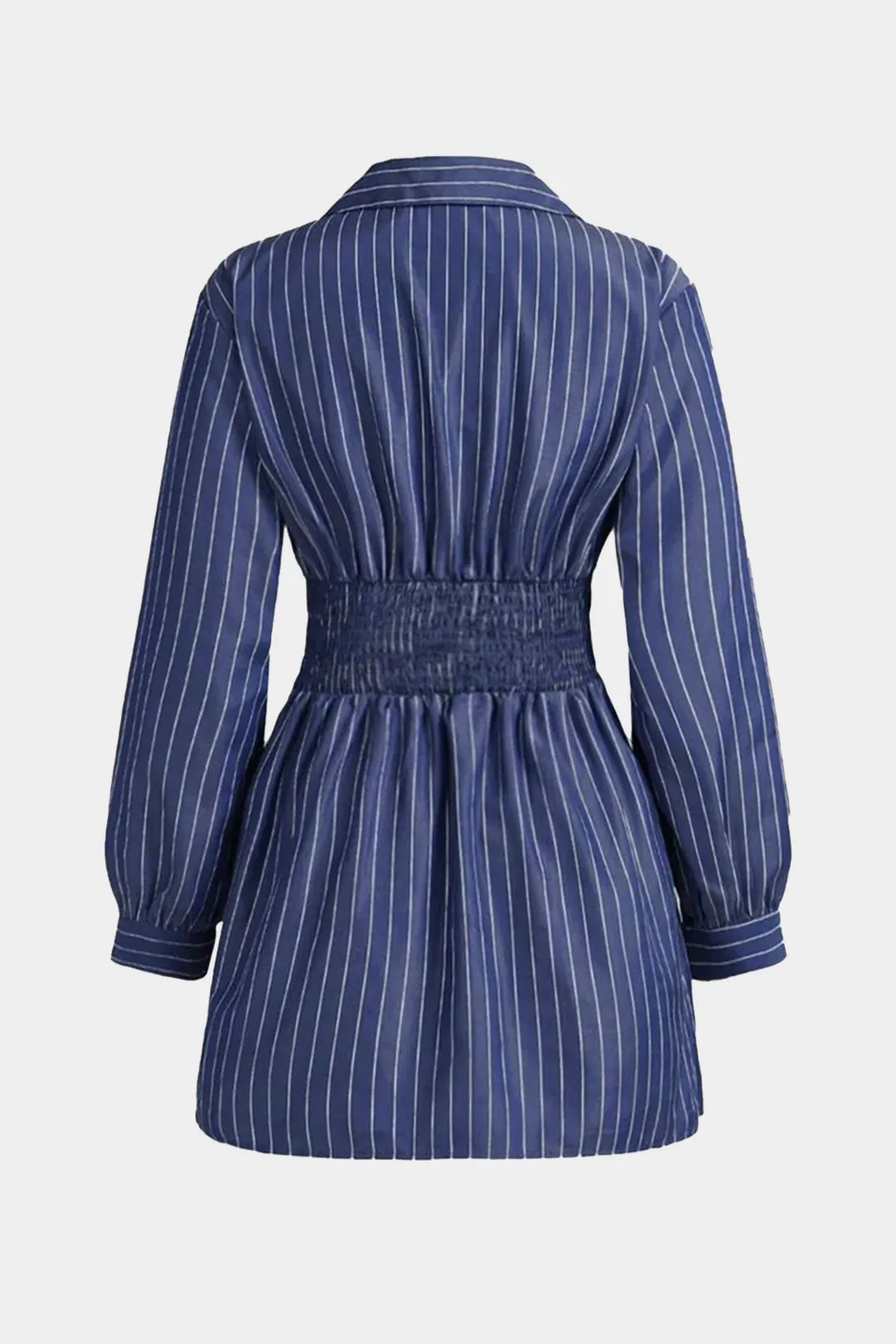 Stripes Print Button Ruched Smocked Long Sleeve Mini Dress sold by Micas product image thumbnail 2